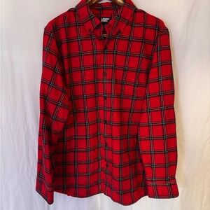 Lands' End Men's Heavy Red Black Plaid Flannel Shirt Button Down BrawnyCasual XL